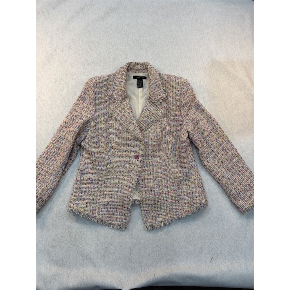 Silkland Blazer Women Size 12‎ Multicolor One Button Lined Silk Collared